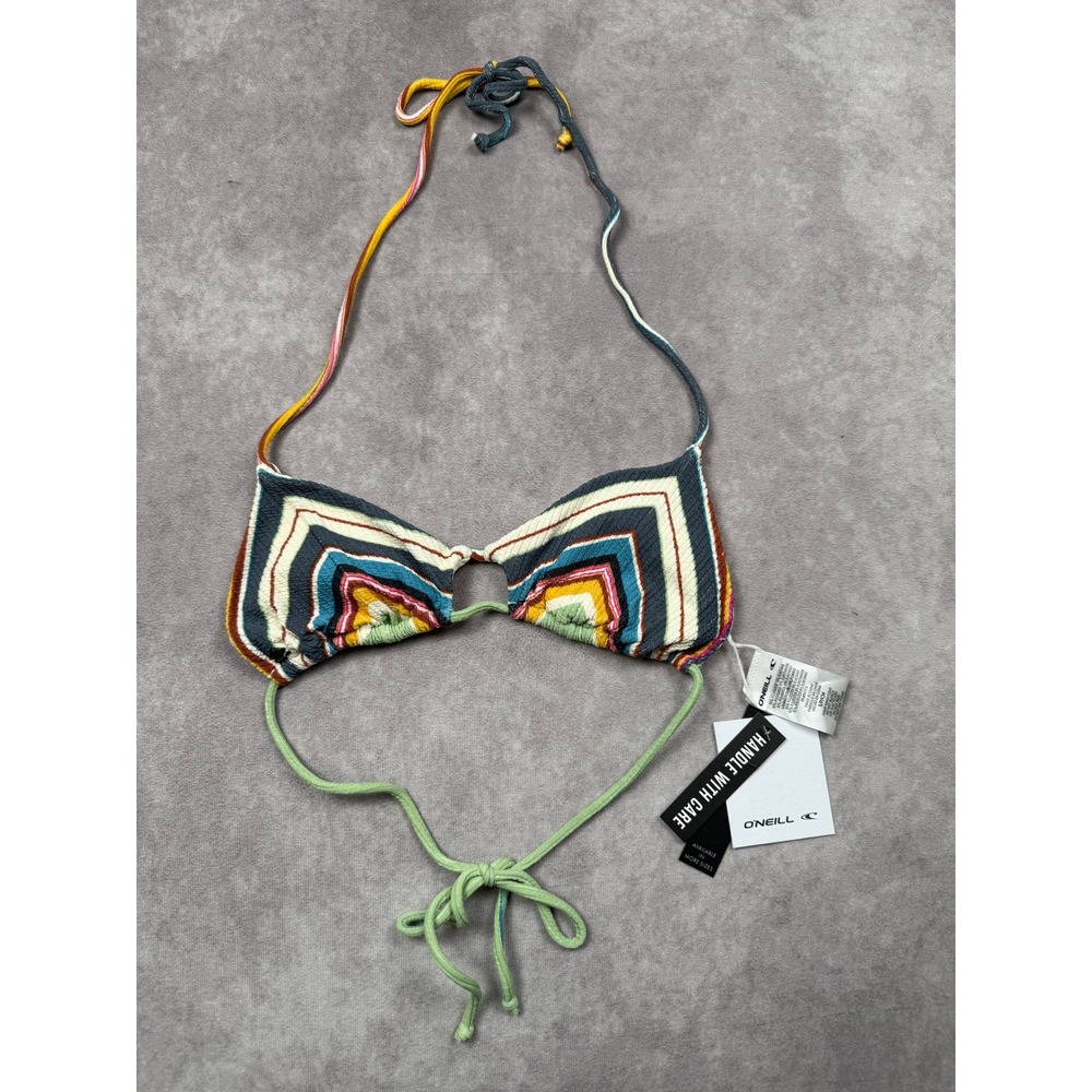 NWT O'Neill‎ Junior S Chevron Multicolor Halter Bikini Top Beach Resort Sun Swim